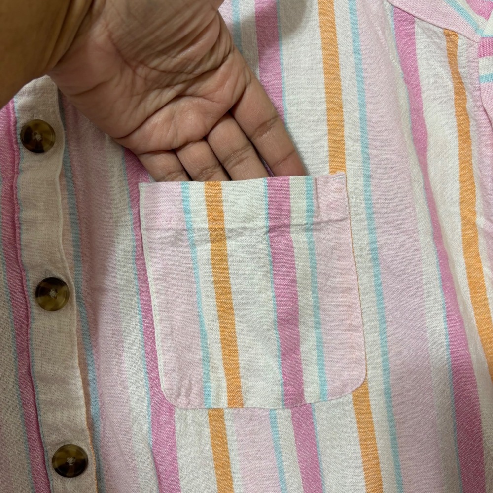 Striped Linen Blend Shirt Dress XL 16-18 Tie Waist Pockets - Picture 6 of 13